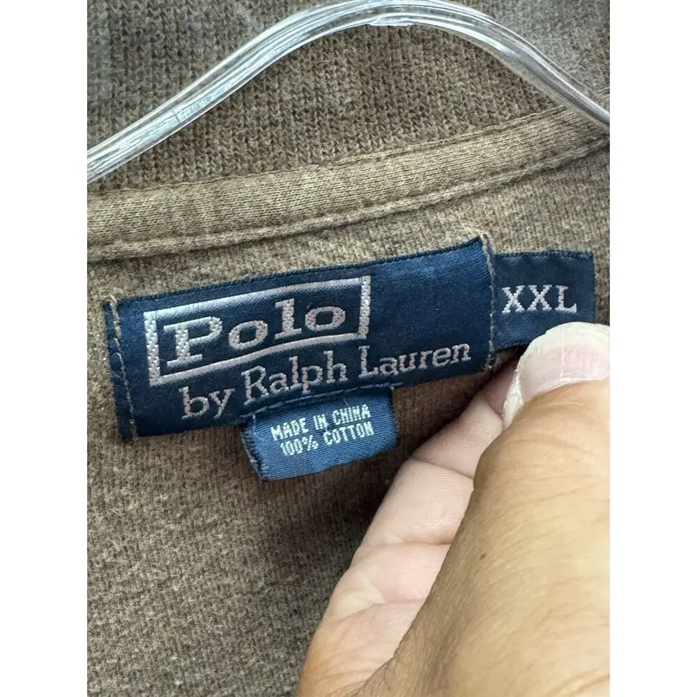 Vintage Polo Ralph Lauen 2XL Brown Estate Rib Cotton Quarter Zip Sweatshirt